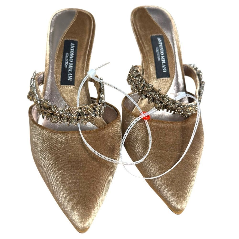 ANTONIO MELANI Tan Velvet Crystal Embellished Heels - Picture 5 of 11